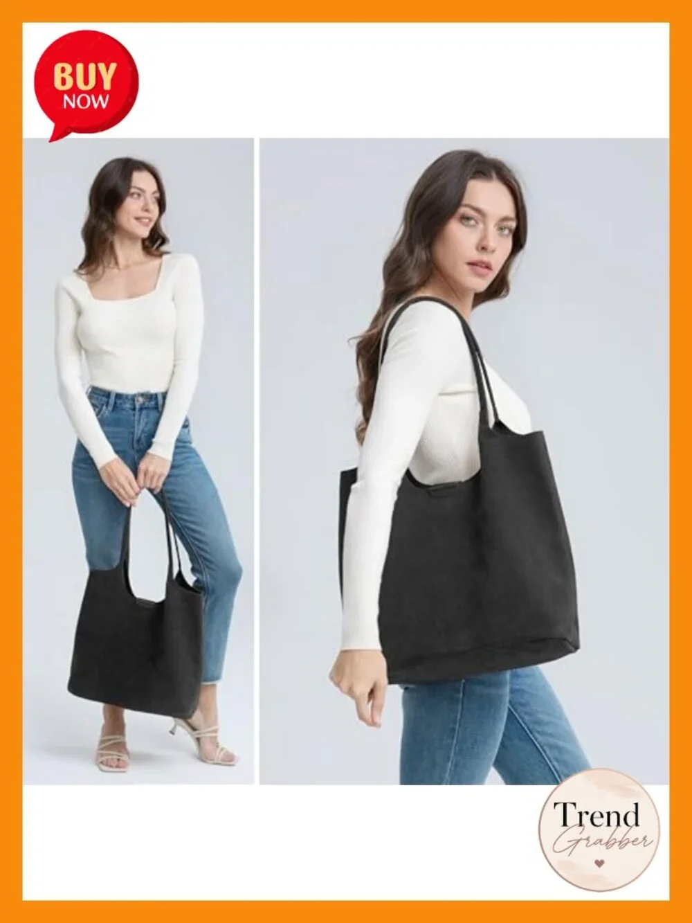 Faux Suede Tote Bag with Magnetic Closure Hobo Handbag